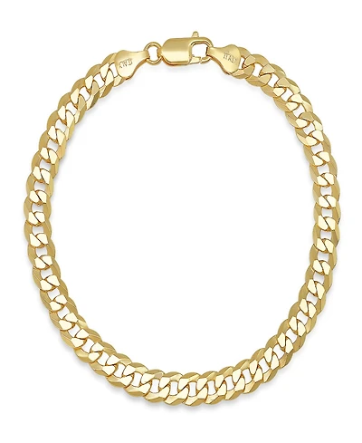 Steeltime Unisex 14K Gold Plated Sterling Silver Diamond Cut Curb Link Chain Bracelet