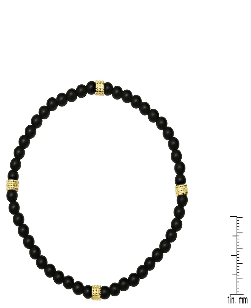 Steeltime Men's 14K Gold Plated Sterling Silver and Black Lava Beaded Stretch Bracelet