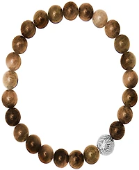 Steeltime Men's Tiger Eye Beads and Sterling Silver Bead Stretch Bracelet