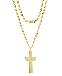 Steeltime Unisex 14K Gold Plated Sterling Silver Cuban Super Flat Chain and Lord's Prayer Cross Pendant Bracelet