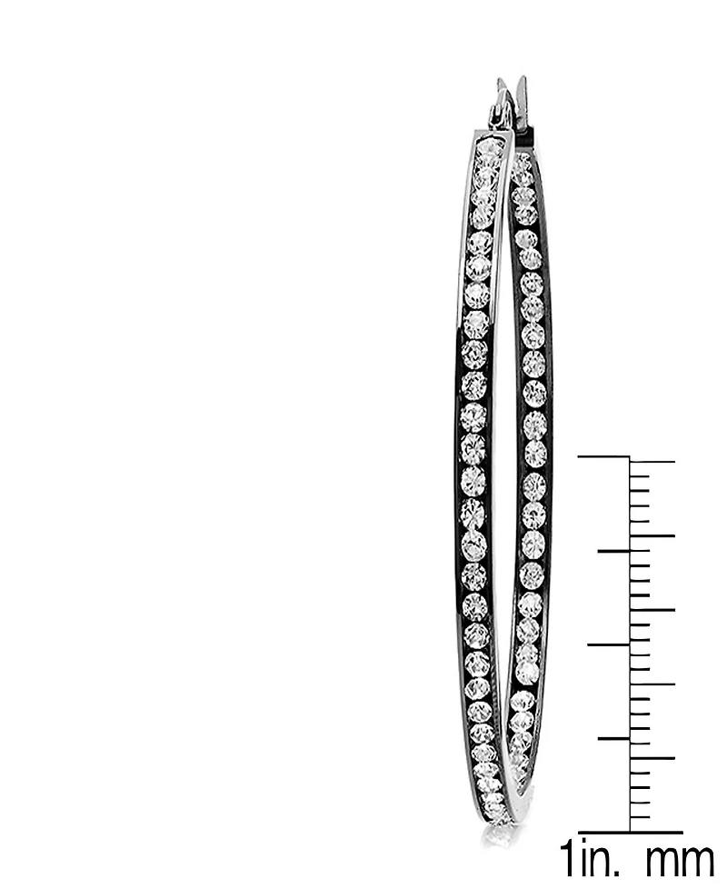 Steeltime Women's Stainless Steel and Out Simulated Diamond Hoop Earrings