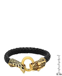 Steeltime Genuine Leather Bracelet With 18K Gold-Plated Stainless-Steel Dragon Design