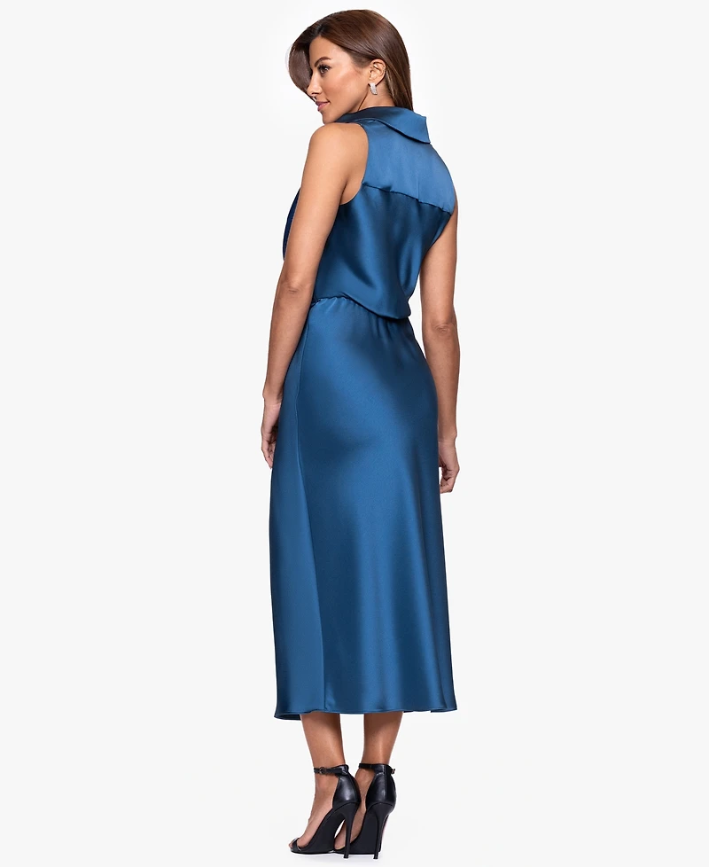 Xscape Women's Collar Sleeveless Sheath Midi Dress