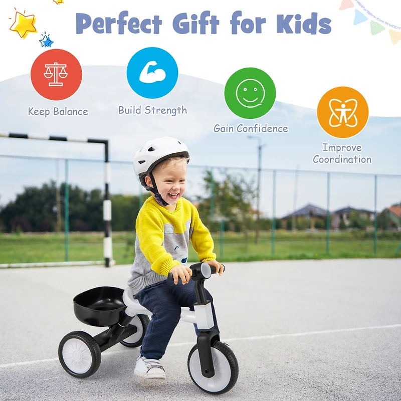 Toddler Convertible Trike with 86° Limited Steering Angle and Carbon Steel Frame