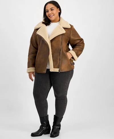 Steve Madden Plus Size Asymmetric Faux-Shearling Coat