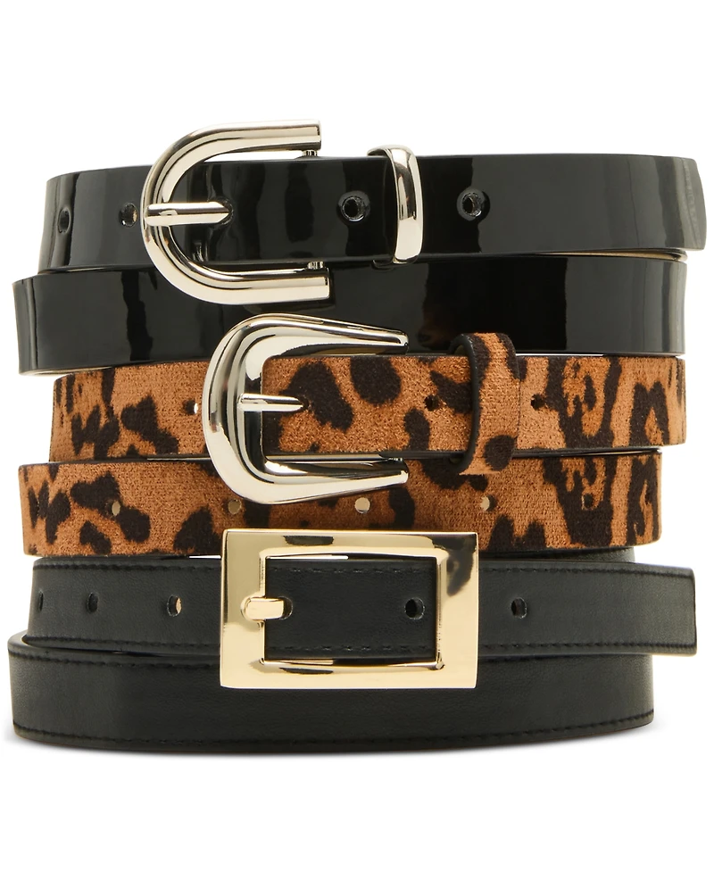 Steve Madden Faux-Leather Belts, Set of 3
