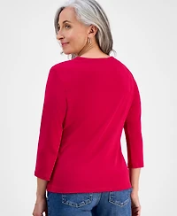 Style & Co Petite V-Neck 3/4-Sleeve T-Shirt, Created for Macy's
