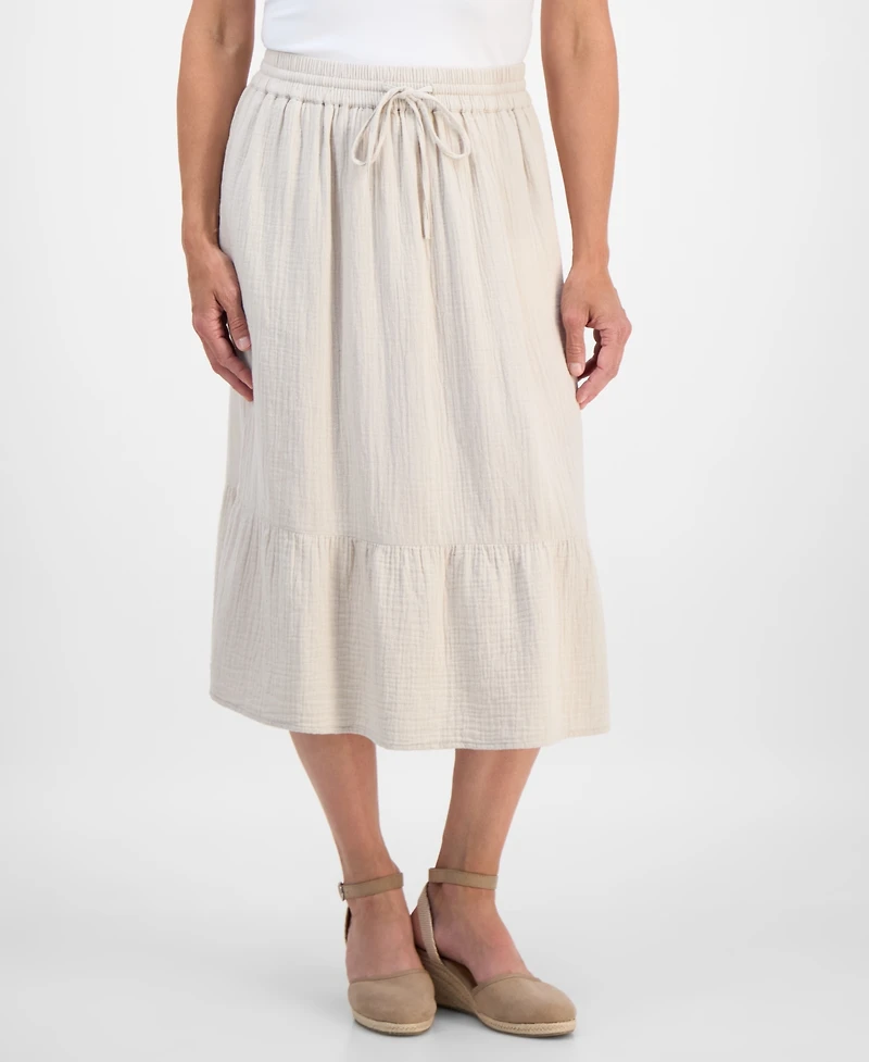 Style & Co Petite Cotton Gauze Tiered Pull-On Midi Skirt, Exclusively at Macy's