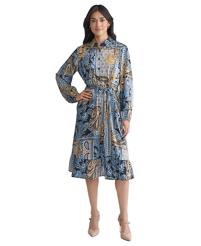 Jones New York Women's Collared Paisley Tie-Waist Shirtdress