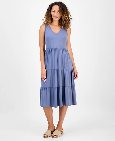 Style & Co Petite V-Neck Tiered Sleeveless Midi Dress, Exclusively at Macy's