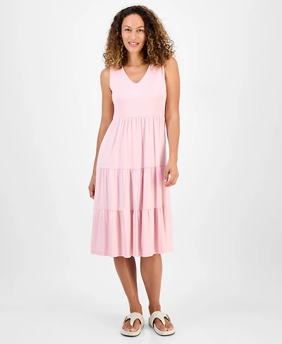 Style & Co Petite V-Neck Tiered Sleeveless Midi Dress, Exclusively at Macy's