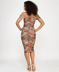 Katia Rae Juniors' Printed Cold-Shoulder Bodycon Dress