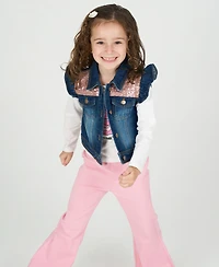 Rare Editions Little Girls 3-Piece Cake Printed T-Shirt, Demin Vest and Flared Twill Pants Set