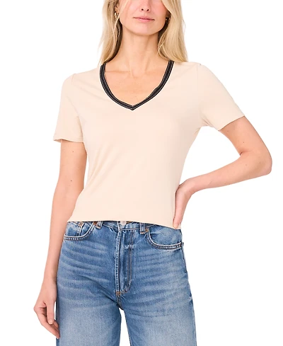 Sam & Jess Women's V-Neck Ribbon-Trim Top