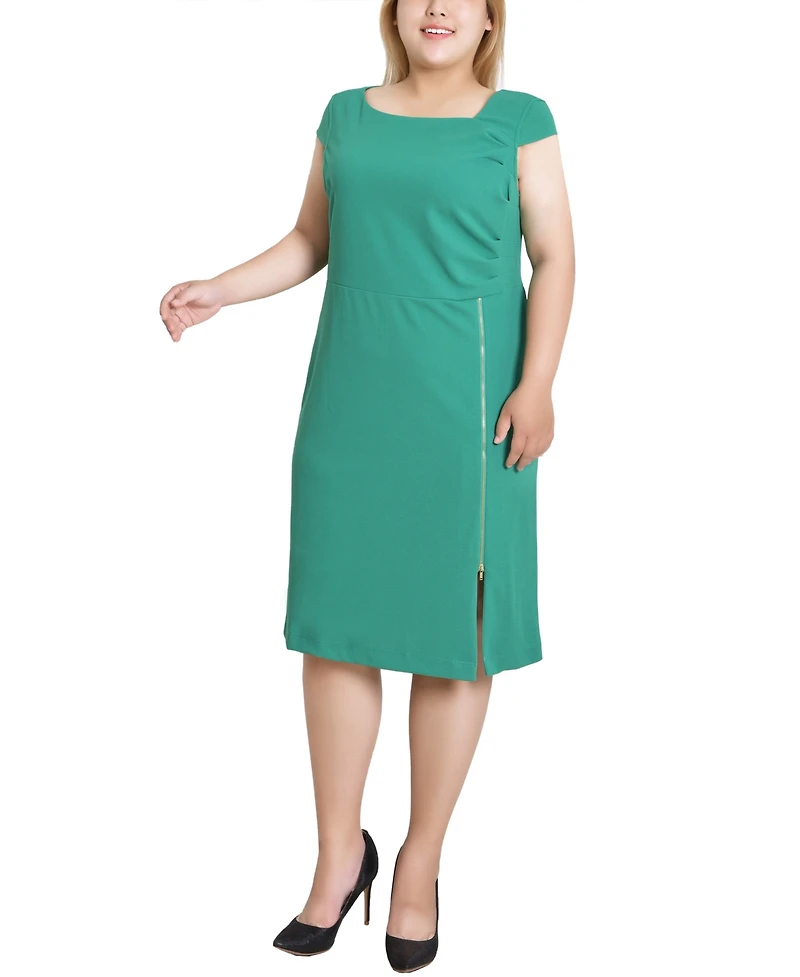 Ny Collection Plus Cap Sleeve Exposed Zipper Dress