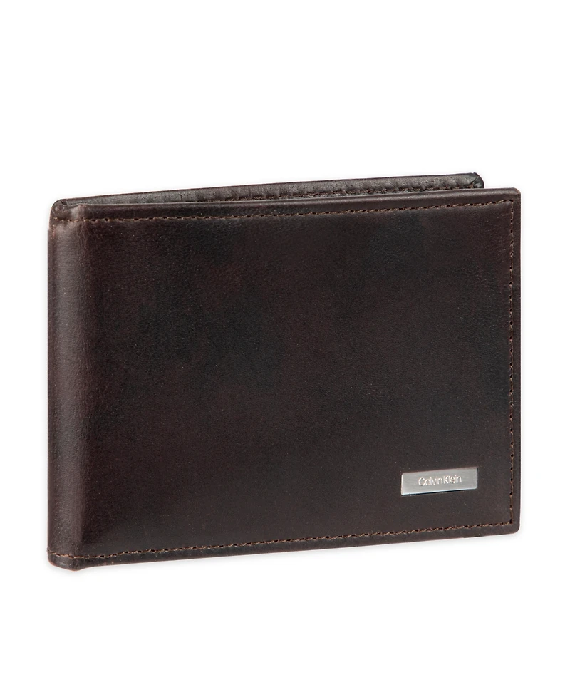 Calvin Klein Men's Rfid Two Tone Arcadia Leather Front Pocket Flick Bar Wallet