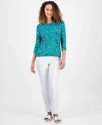 Jm Collection Petite Jacquard Scoop-Neck Top, Exclusively at Macy's