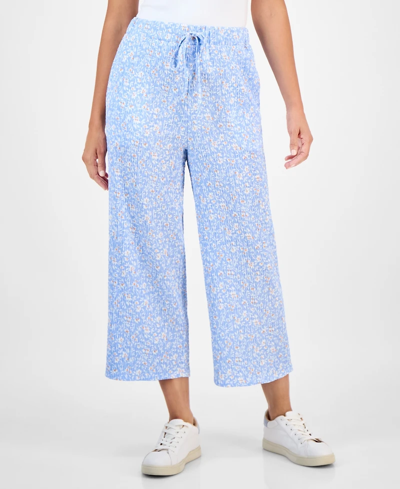 Style & Co Petite Printed High-Rise Wide-Leg Ankle Pants, Exclusively at Macy's
