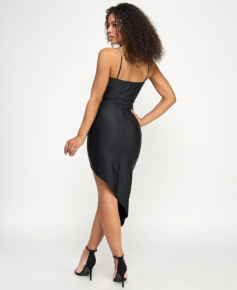 Emerald Sundae Juniors' Rhinestone-Strap Asymmetrical Dress