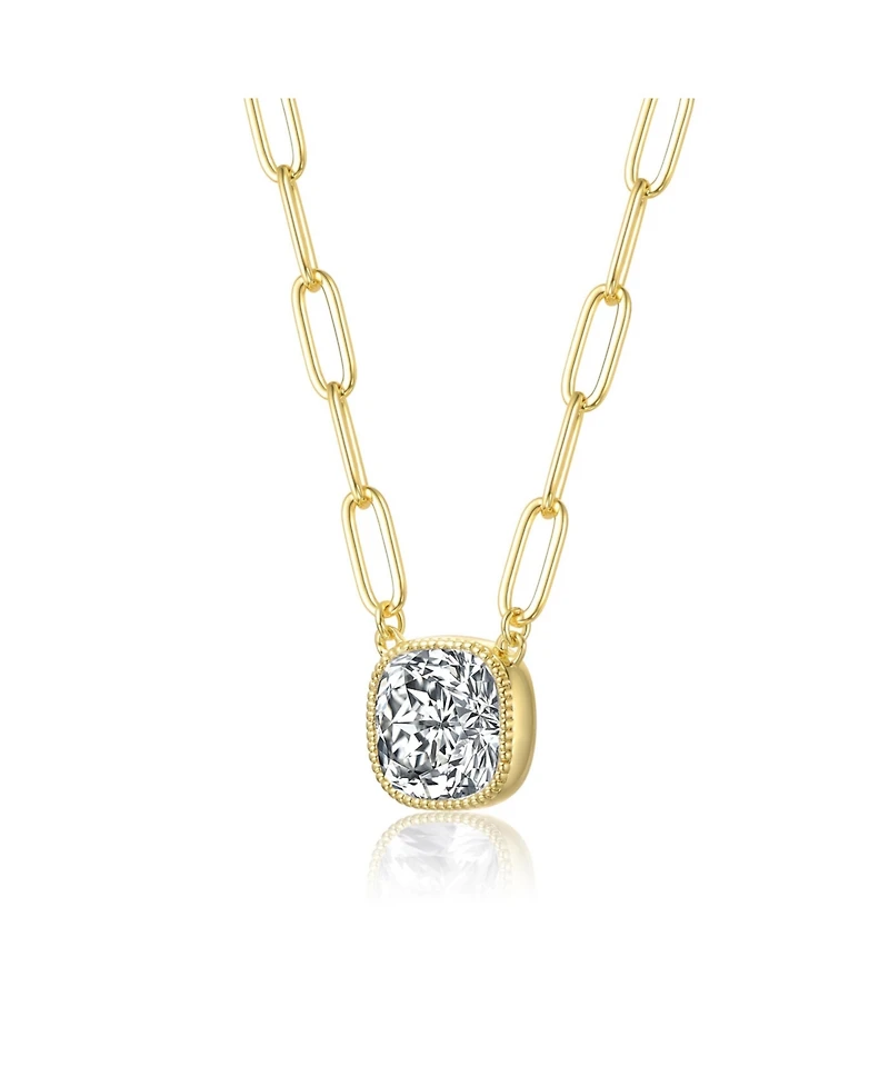 Square Bezel Set Clear Cubic Zirconia Solitaire Necklace
