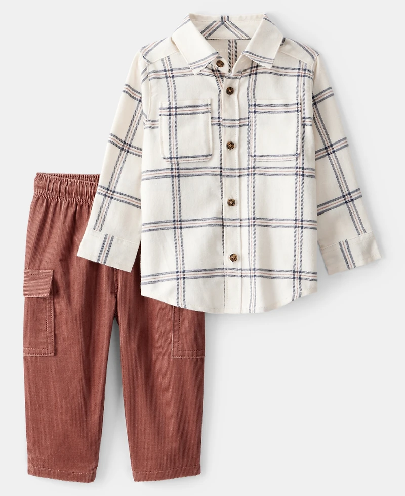 Carter's Baby Boys Cotton Plaid Button-Front Shirt & Cargo Pants, 2 Piece Set