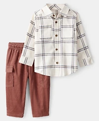 Carter's Baby Boys Cotton Plaid Button-Front Shirt & Cargo Pants, 2 Piece Set