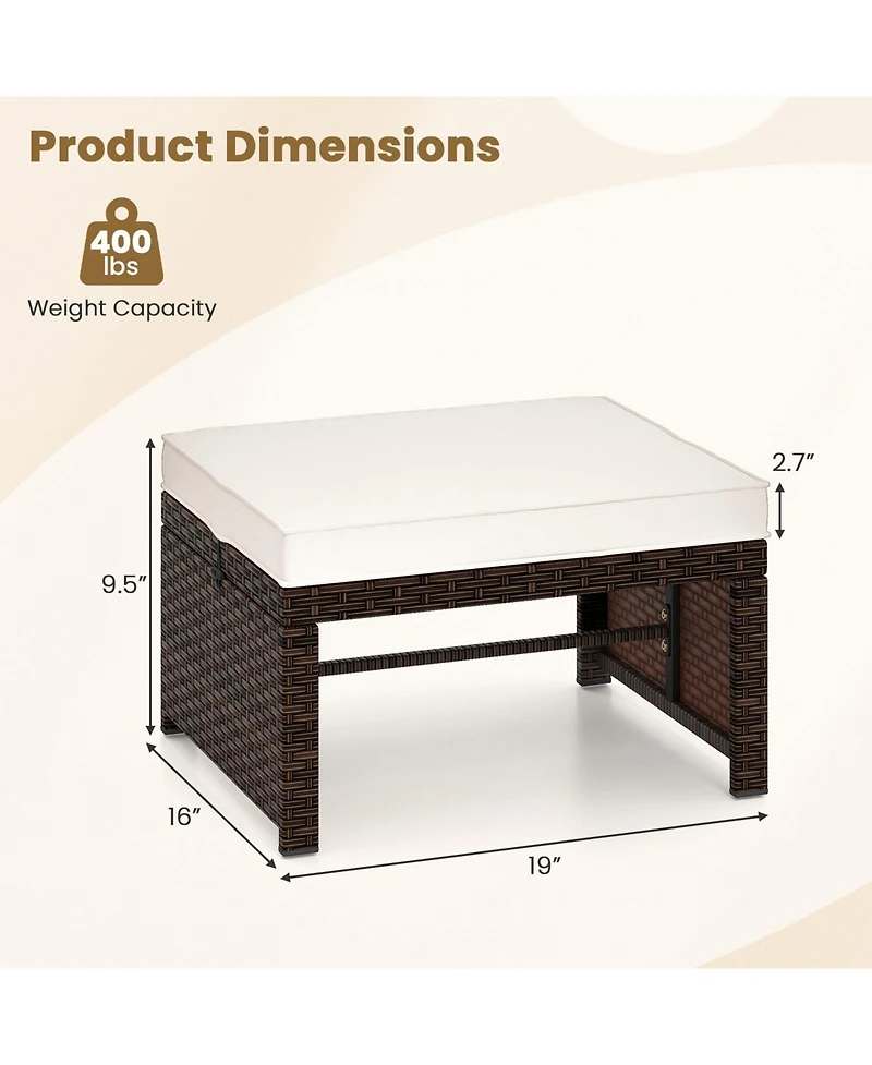 Multipurpose Outdoor 2 Pieces Patio Pe Rattan Ottomans Footstool