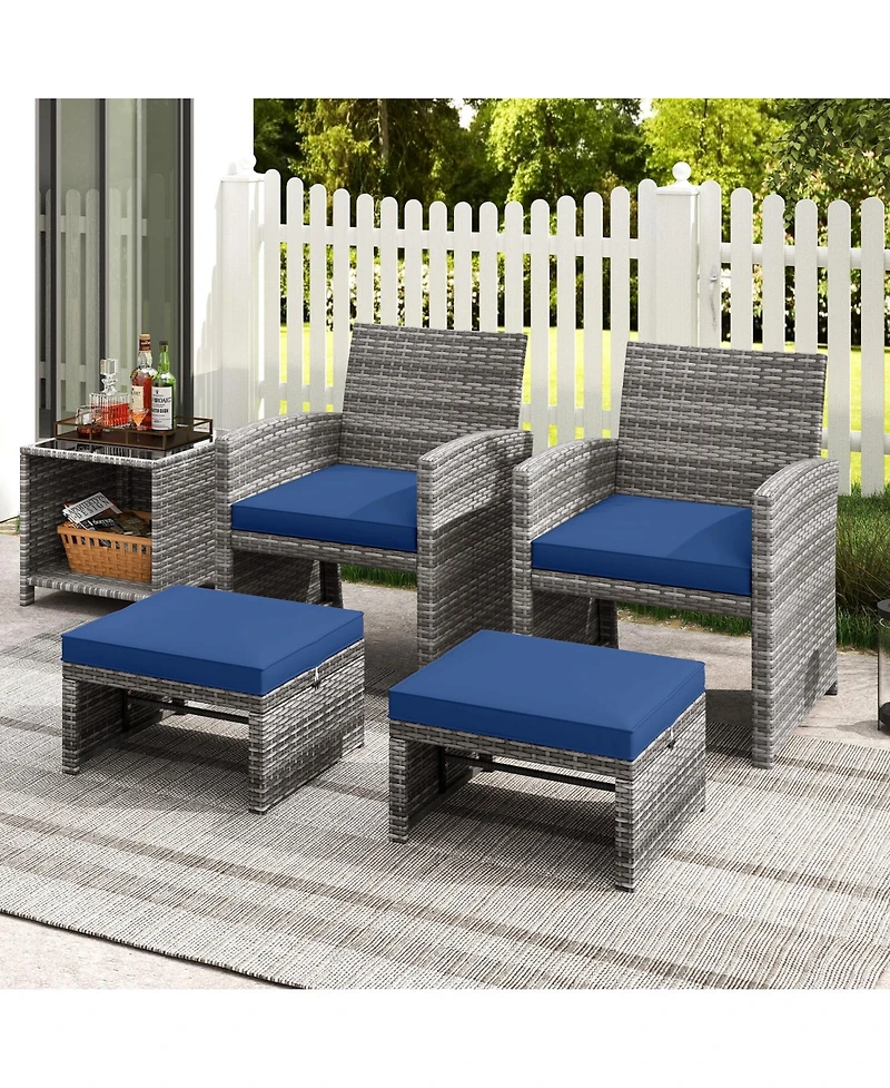 Slickblue 2 Pieces Patio Pe Rattan Ottomans with Soft Zippered Cushions for Deck