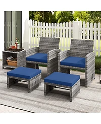 Slickblue 2 Pieces Patio Pe Rattan Ottomans with Soft Zippered Cushions for Deck