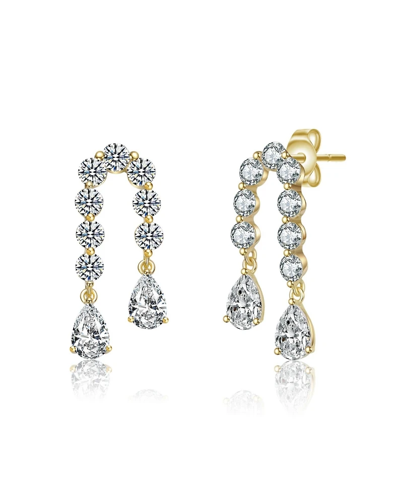 14K Gold Plated with Clear Cubic Zirconia Invented U-Shaped Drop Earrings