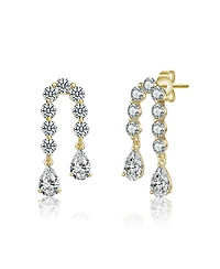 14K Gold Plated with Clear Cubic Zirconia Invented U-Shaped Drop Earrings