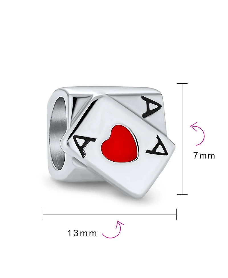 Bling Jewelry Winner Casino Poker Ace of Hearts Charm Bead Sterling Silver for Bracelet