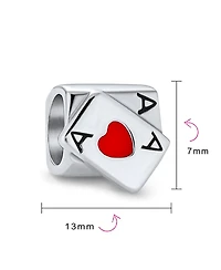 Bling Jewelry Winner Casino Poker Ace of Hearts Charm Bead Sterling Silver for Bracelet