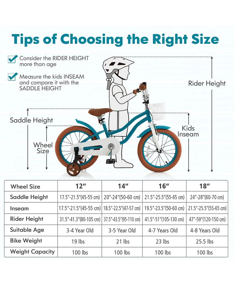 16 Inch Kids Bike Kids Bicycle with Adjustable Seat and Removable Basket