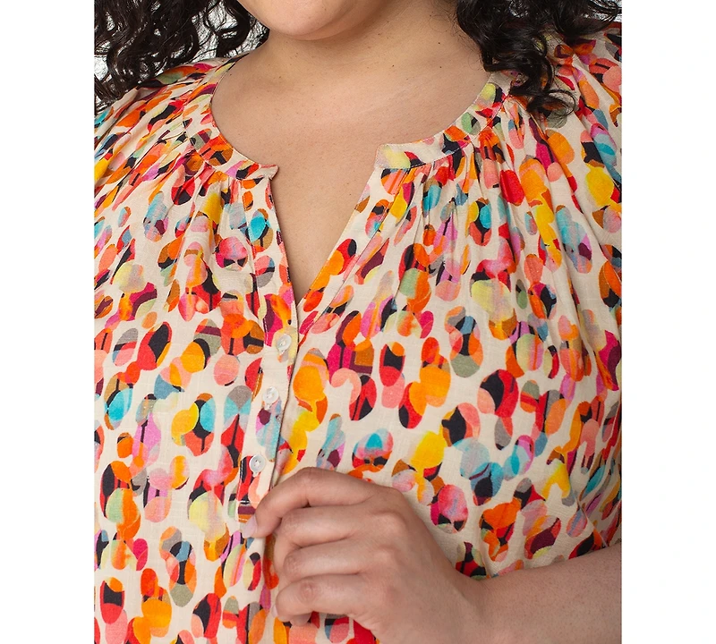 Liverpool Los Angeles Plus Size Printed Puff-Sleeve Blouse