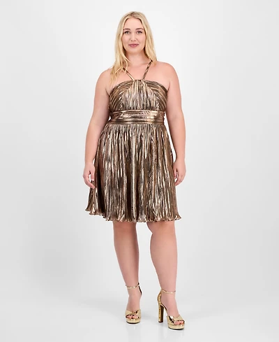 City Studios Trendy Plus Metallic Foil Pleated Fit & Flare Dress