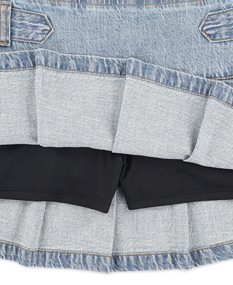 abercrombie kids Girls Denim Pull Tab Pleated Skirt