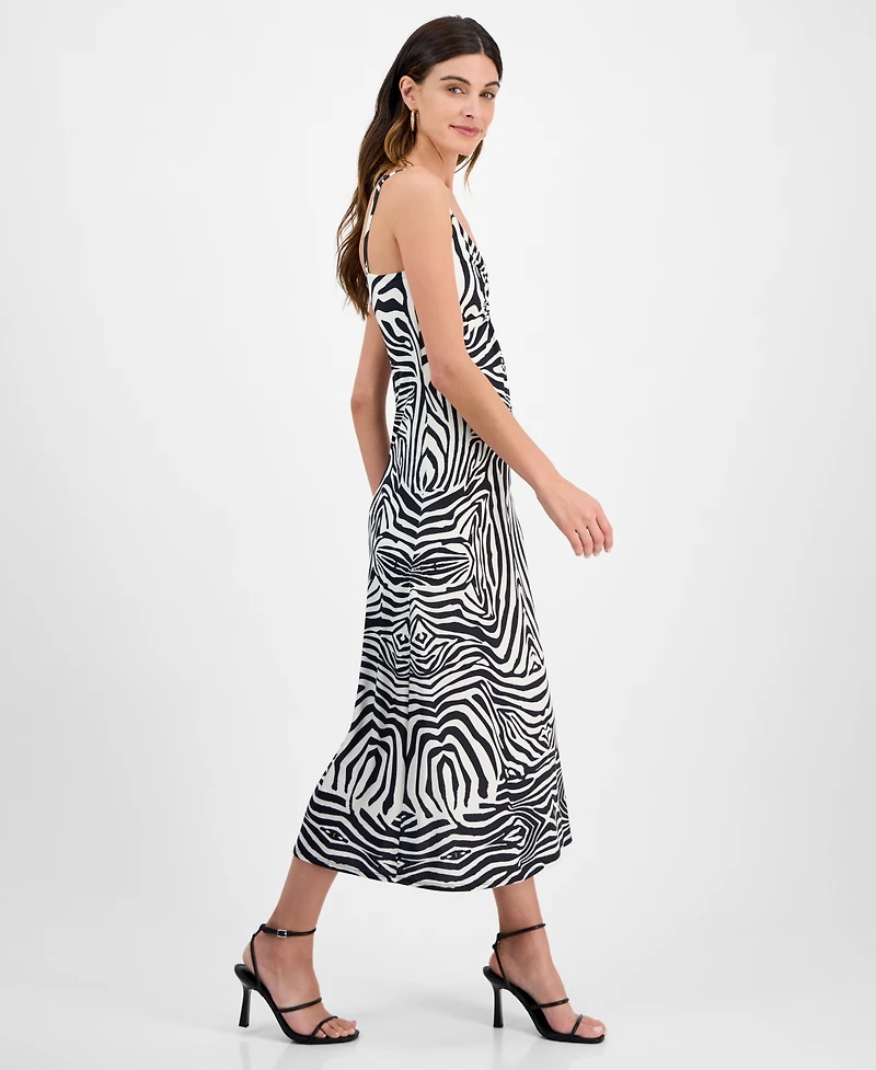 14th Place Juniors' Zebra-Print Ruched V-Neck Midi Dress