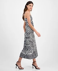 14th Place Juniors' Zebra-Print Ruched V-Neck Midi Dress