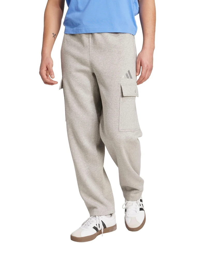 adidas Men's All Season Fleece Loose Cargo Open Hem Pants