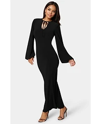 Bebe Women's Poet Sleeve Tie Neck Maxi Dress