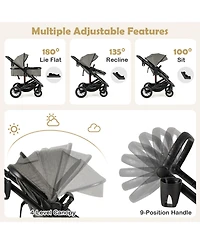 Slickblue Toddler 3-in-1 Folding Convertible Newborn Stroller with Detachable Bassinet