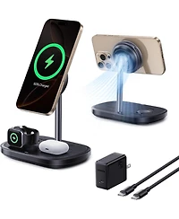 Baseus MagSafe-Compatible 3 in 1 Wireless Charger Stand, Qi2 Certified 15W Wireless Charging Station, Fast Cooling iPhone Charger for iPhone16/15, App