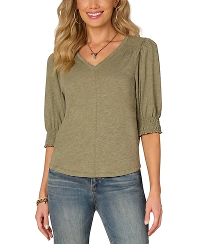 Democracy Women's V-Neck Puff-Sleeve Top