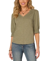 Democracy Women's V-Neck Puff-Sleeve Top