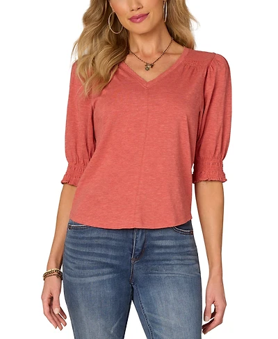 Democracy Women's V-Neck Puff-Sleeve Top