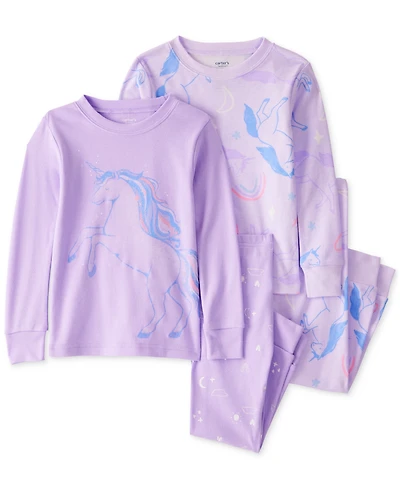 Carter's Toddler Girls Unicorn-Print Snug-Fit Cotton Pajamas, 4 Piece Set