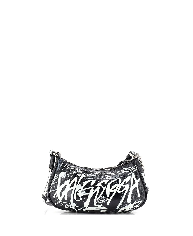 Pre-Owned Balenciaga Mini Le Cagole Graffiti Giant Studs Shoulder Bag Leather