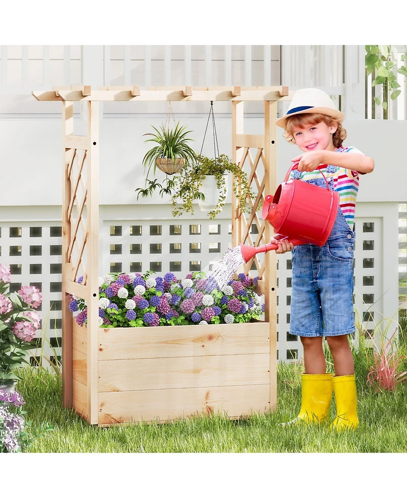 Raised Garden Bed Wooden Elevated Planter Box with Hanging Roof