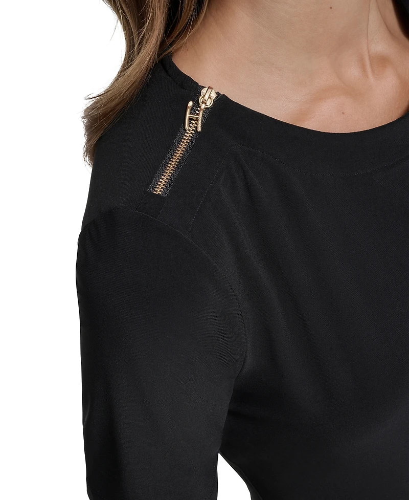 Halston Women's Jersey Zipper-Shoulder Short-Sleeve Top